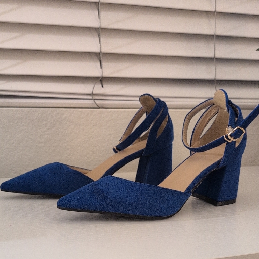 New Royal Blue Women's Pointed - Block Heel Shoes